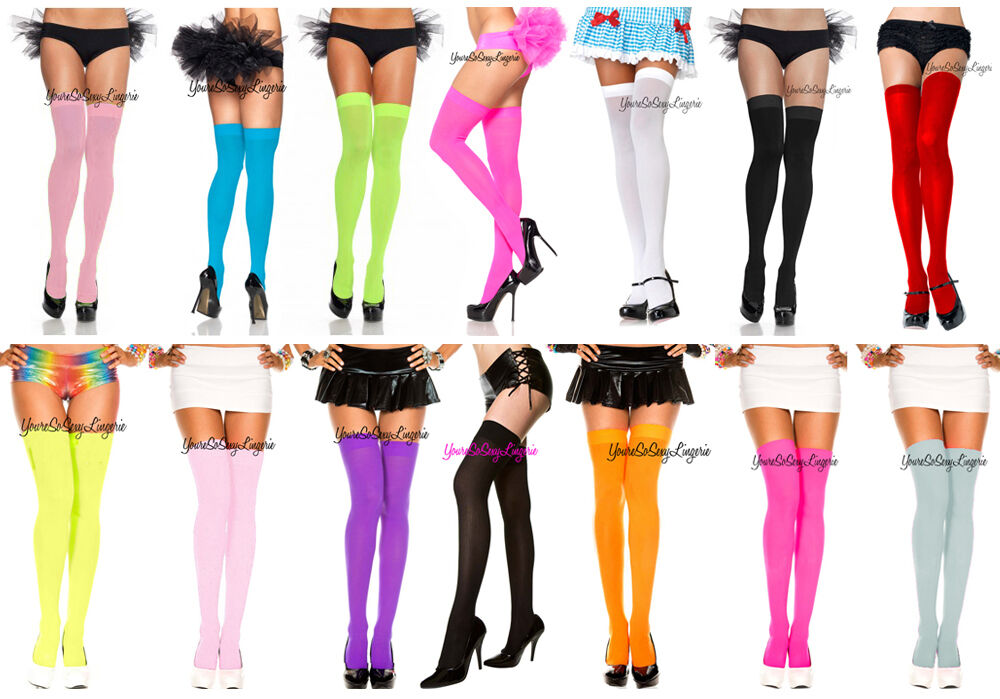Sexy Neon Thigh High Stockings Opaque Over-the-knee School Girl Ravewear Os