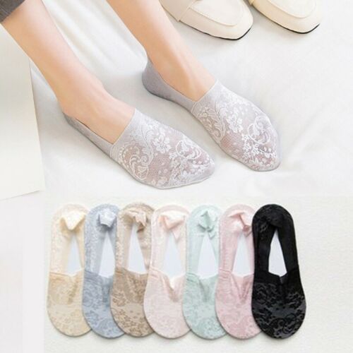 5pairs Women Lace Socks Invisible Antiskid Lowcut No-show Non-slip Liner Slipper